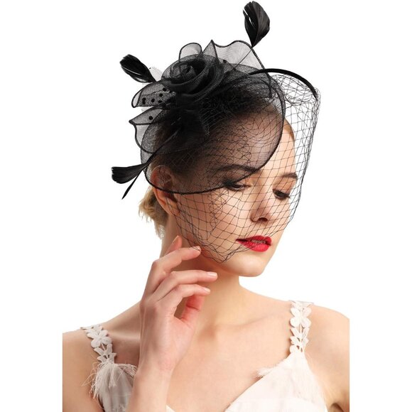 Fascinators Hats Polyester Feather Veil Floral Clip for Wedding Party - Picture 7 of 8
